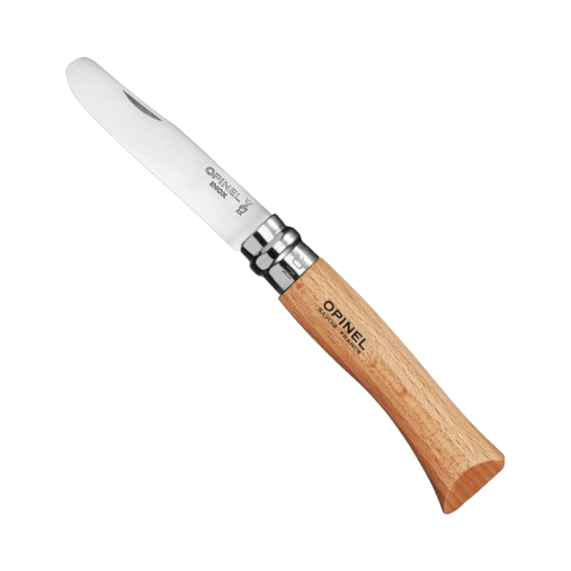 Opinel Barnfällkniv No 7 med rundad spets och trähandtag, designad för säkerhet