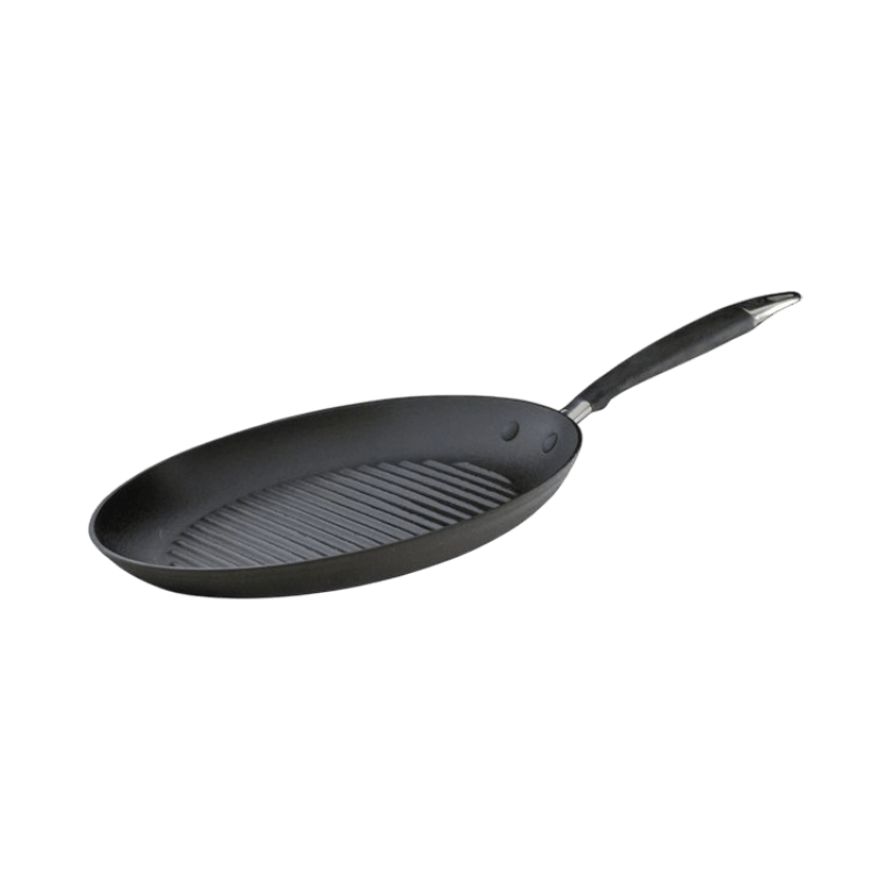 Ronneby Bruk lätt gjutjärn grillpanna, oval form, 30 cm, svart med räfflad botten