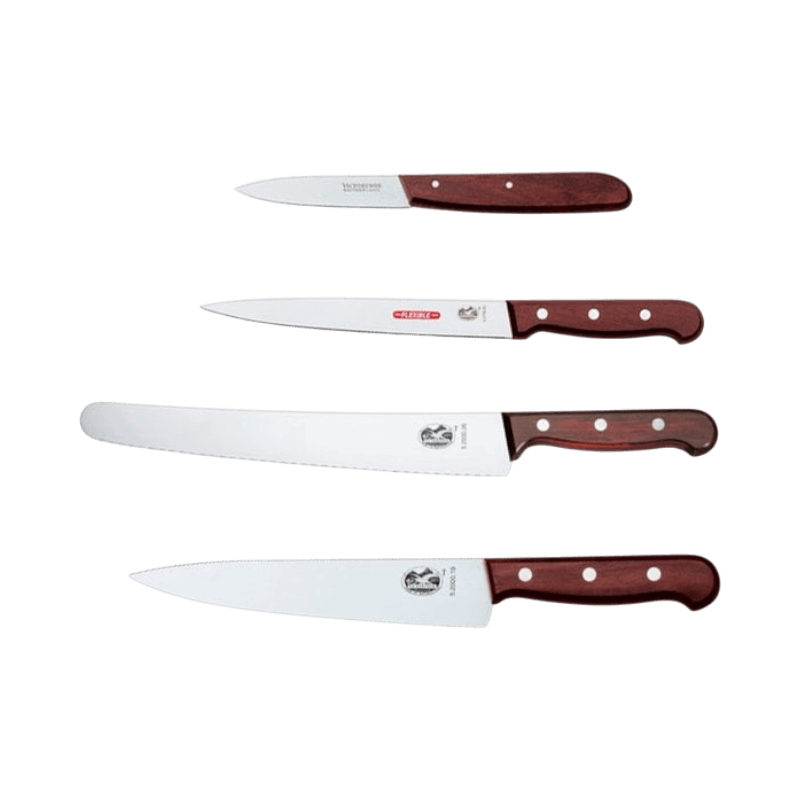 Victorinox knivset med kockkniv, brödkniv, skalkniv och filékniv för alla köksbehov