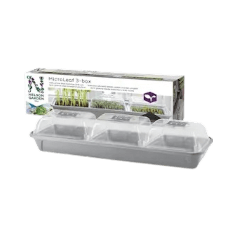 Nelson Garden Micro Leaf miniväxthus i 3-box för odling av mikrogrönt och skott inomhus.