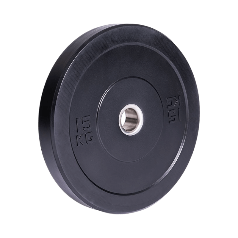 15 kg svart bumper plate från Abilica – hållbar viktskiva för skivstång och tyngdlyftning