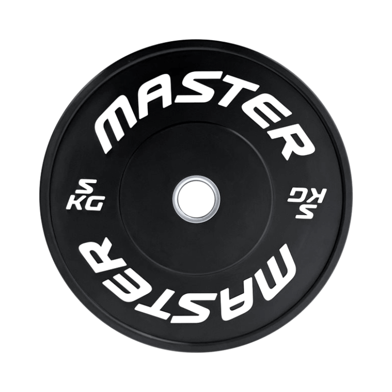 Svart 5 kg bumper plate från Master Fitness – perfekt för funktionell träning och crossfit.