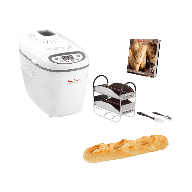 Moulinex OW6101 brödmaskin med baguetteplåtar, tillbehör och bakbok för kreativa recept