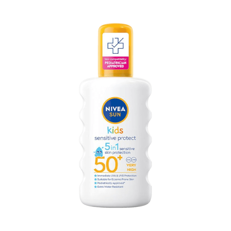 NIVEA Sun Sensitive Kids Spray SPF 50+, skonsamt och dermatologiskt testat solskydd för barns känsliga hud