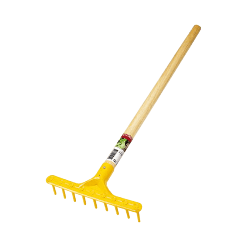 Nelson Garden minikratta för barn, 67 cm lång, med grönt metallhuvud och träskaft.