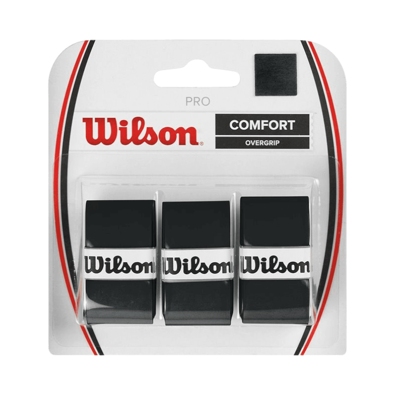 Wilson Pro Overgrip svart 3-pack grepplindor för padel, optimerade för komfort och bättre racketgrepp.