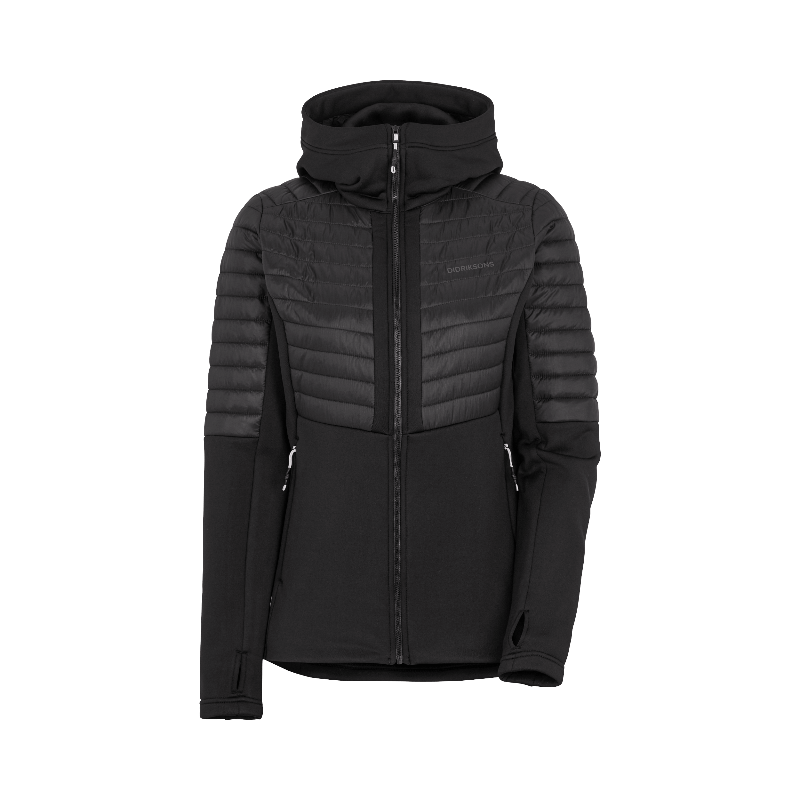Svart hybridjacka från Didriksons för dam, kombinerad softshell och lätt vaddering.