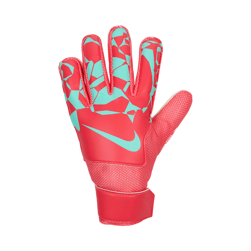 Röd Nike-målvaktshandske med blått mönster för barn, Arsenal FC design.
