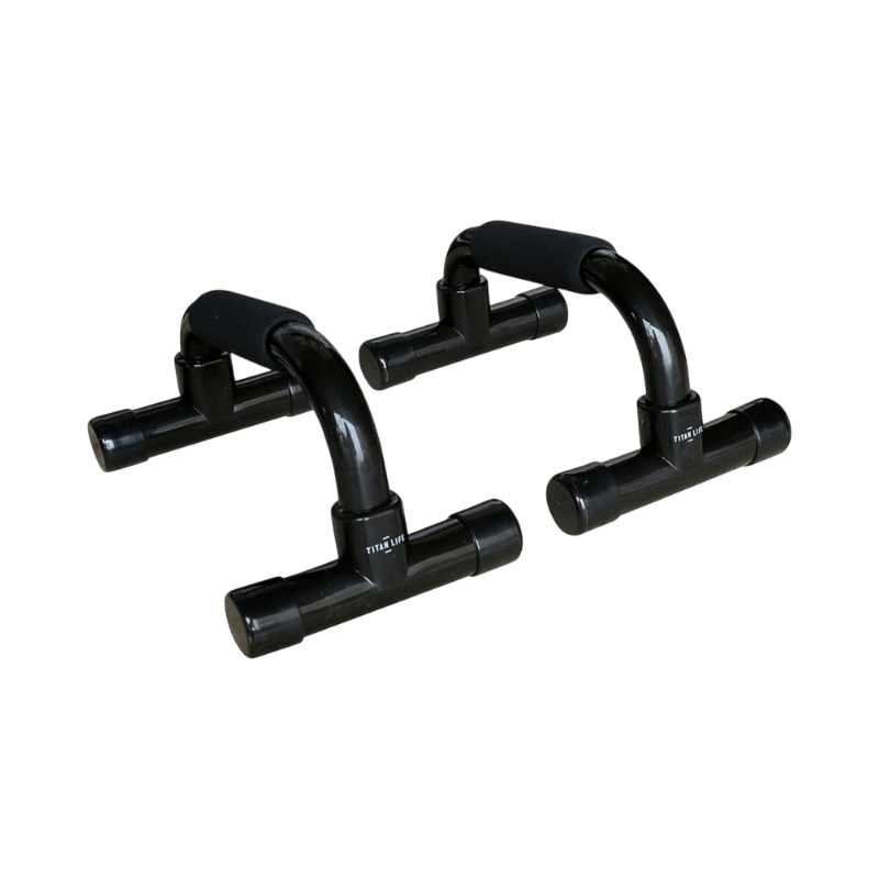 Titan LIFE svarta push up bars med skumgrepp för stabil styrketräning