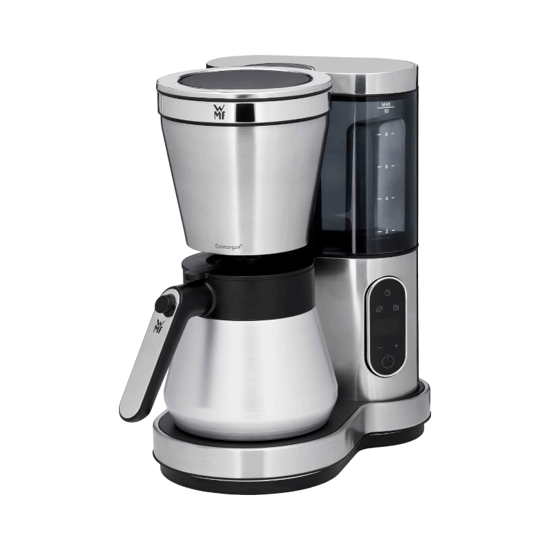 WMF Lumero kaffebryggare i rostfritt stål med stor vattentank och isolerad termoskanna.