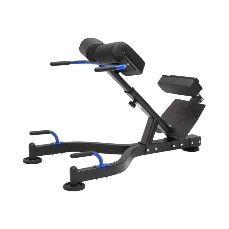 Professionell ryggbänk från MAXXUS med bred fotplatta och robust design för avancerad hyperextension.
