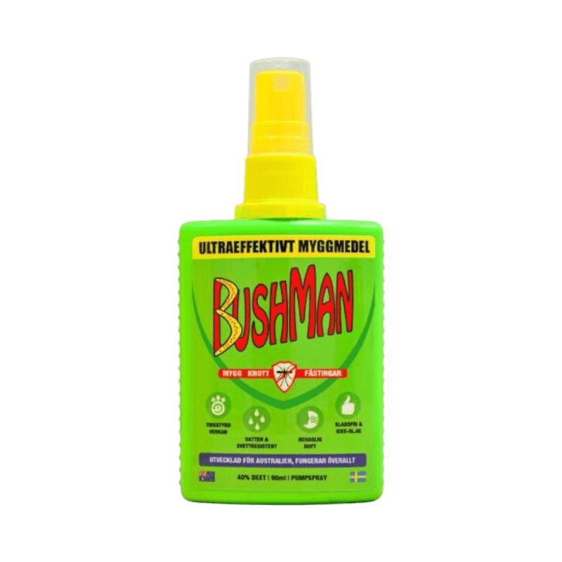 Bushman myggmedel pump spray med hög DEET-halt för långvarigt skydd mot mygg.