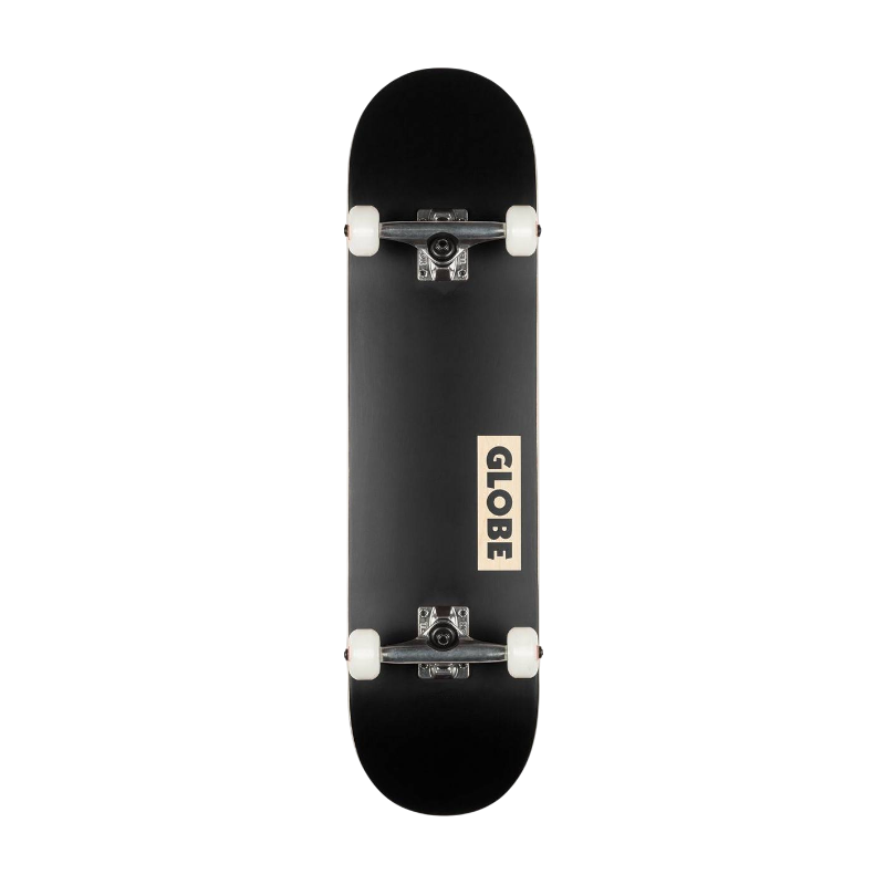 Globe Goodstock 8.125 skateboard med svart däck och vita hjul