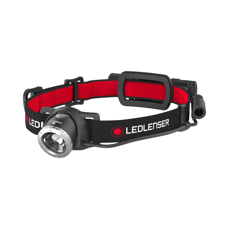 Pannlampa LED Lenser H8R med justerbar ljusvinkel och ergonomiskt huvudband.