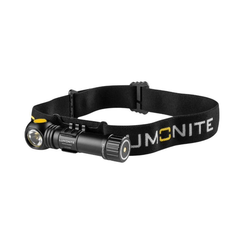 Kraftfull pannlampa Lumonite Compass 1250 med robust konstruktion och sidomonterad lins.